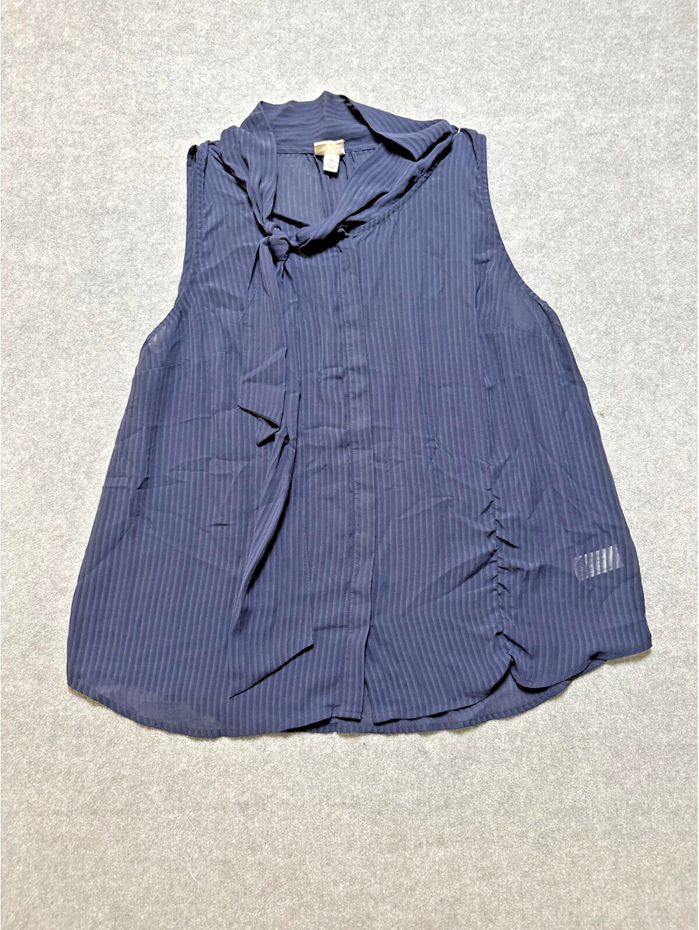 Women’s a.n.a Navy Sleeveless Blouse XL Tie Neck Sheer Stripe Career Top